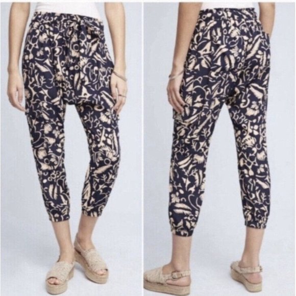 Anthropologie Hei Hei Navy Print High Rise Crop Harem Pants - Picture 2 of 11